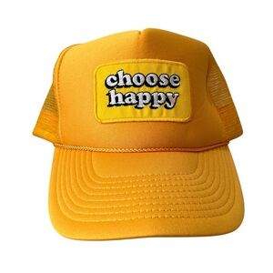 Nissun Choose Happy trucker hat Yellow Embroidered Cap Mesh SnapBack
